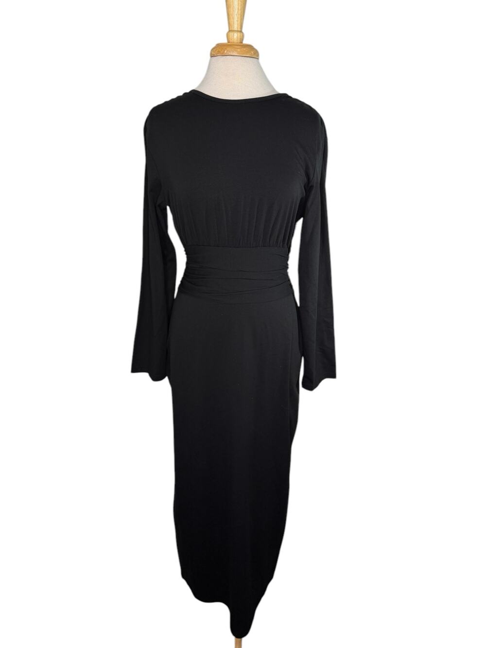 VEILED COLLECTION *NEW* Black Blake Ruched Waist Maxi Dress Size Medium Modest